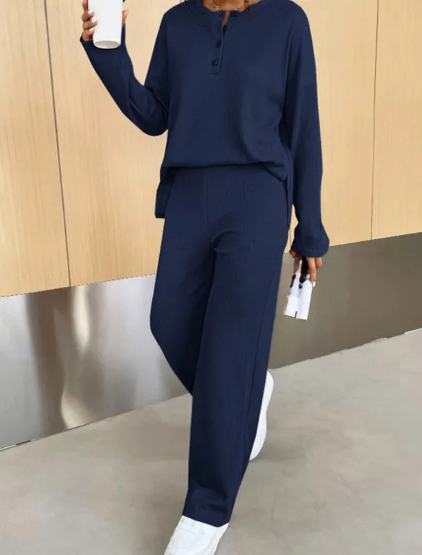 Women's Fashion Streetwear Daily Sweatshirt Sweatpants Long Sleeve Crew Neck Plain Casual Daily Navy Blue Blue Khaki Fall Regular Fit