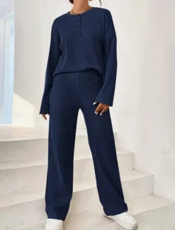 Women's Fashion Streetwear Daily Sweatshirt Sweatpants Long Sleeve Crew Neck Plain Casual Daily Navy Blue Blue Khaki Fall Regular Fit