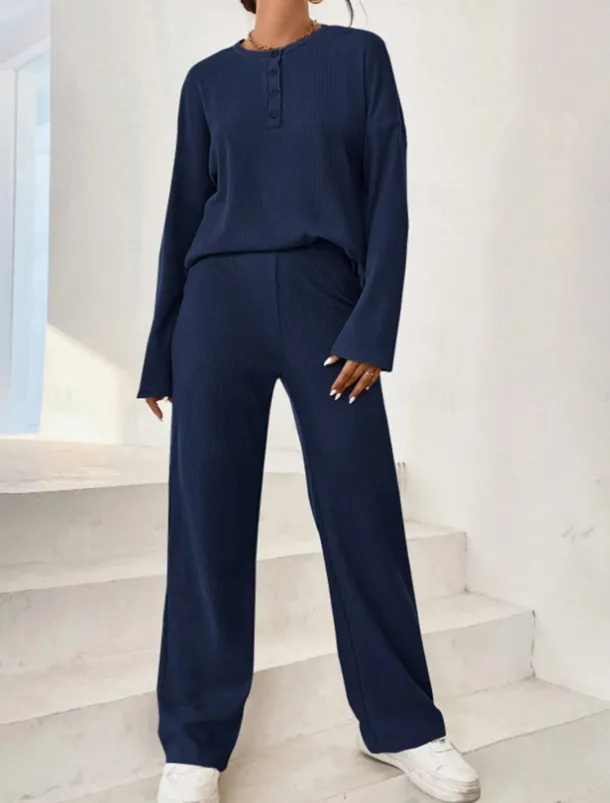 Women's Fashion Streetwear Daily Sweatshirt Sweatpants Long Sleeve Crew Neck Plain Casual Daily Navy Blue Blue Khaki Fall Regular Fit