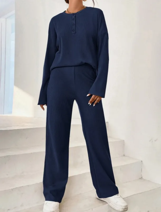 Women's Fashion Streetwear Daily Sweatshirt Sweatpants Long Sleeve Crew Neck Plain Casual Daily Navy Blue Blue Khaki Fall Regular Fit