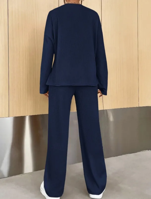 Women's Fashion Streetwear Daily Sweatshirt Sweatpants Long Sleeve Crew Neck Plain Casual Daily Navy Blue Blue Khaki Fall Regular Fit