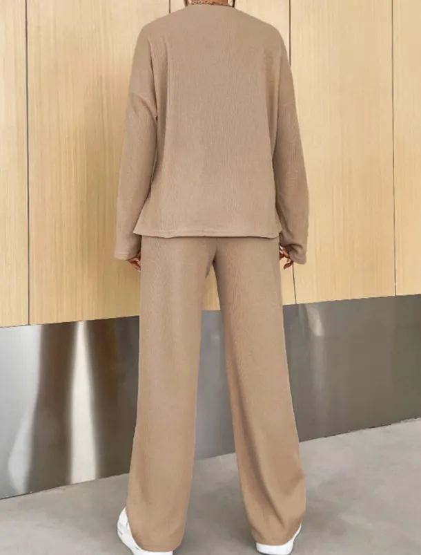 Women's Fashion Streetwear Daily Sweatshirt Sweatpants Long Sleeve Crew Neck Plain Casual Daily Navy Blue Blue Khaki Fall Regular Fit