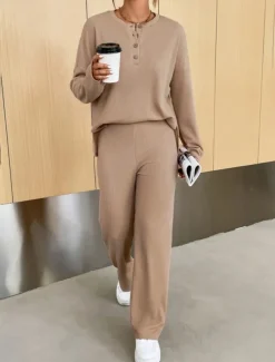 Women's Fashion Streetwear Daily Sweatshirt Sweatpants Long Sleeve Crew Neck Plain Casual Daily Navy Blue Blue Khaki Fall Regular Fit