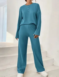 Women's Fashion Streetwear Daily Sweatshirt Sweatpants Long Sleeve Crew Neck Plain Casual Daily Navy Blue Blue Khaki Fall Regular Fit