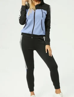 Women's Fashion Streetwear Daily Hoodie Pants Sets Long Sleeve Hooded Geometric Print Casual Daily Pink Red Royal Blue Summer Regular Fit