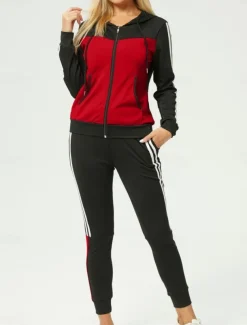 Women's Fashion Streetwear Daily Hoodie Pants Sets Long Sleeve Hooded Geometric Print Casual Daily Pink Red Royal Blue Summer Regular Fit