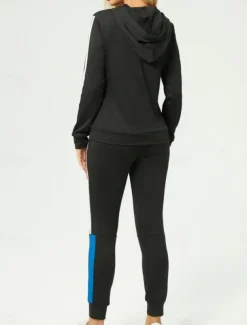 Women's Fashion Streetwear Daily Hoodie Pants Sets Long Sleeve Hooded Geometric Print Casual Daily Pink Red Royal Blue Summer Regular Fit