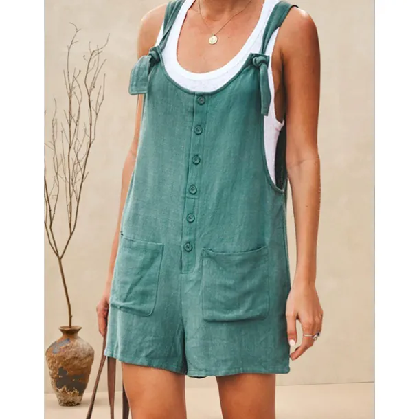 Women's Fashion Streetwear Overalls Short Pants Daily Weekend Inelastic Plain Linen / Cotton Blend Breathable Soft Mid Waist Loose Green Black Army Green Fuchsia Khaki S M L XL XXL