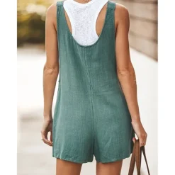 Women's Fashion Streetwear Overalls Short Pants Daily Weekend Inelastic Plain Linen / Cotton Blend Breathable Soft Mid Waist Loose Green Black Army Green Fuchsia Khaki S M L XL XXL