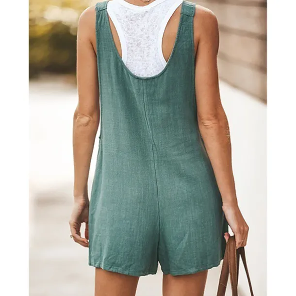 Women's Fashion Streetwear Overalls Short Pants Daily Weekend Inelastic Plain Linen / Cotton Blend Breathable Soft Mid Waist Loose Green Black Army Green Fuchsia Khaki S M L XL XXL