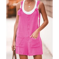 Women's Fashion Streetwear Overalls Short Pants Daily Weekend Inelastic Plain Linen / Cotton Blend Breathable Soft Mid Waist Loose Green Black Army Green Fuchsia Khaki S M L XL XXL
