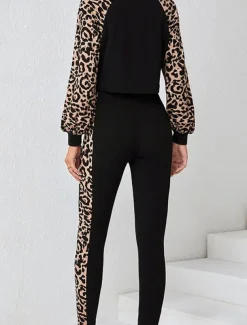 Women's Fashion Streetwear Daily Sweatshirt Chinos Long Sleeve Crew Neck Leopard Print Casual Daily Black Fall Regular Fit
