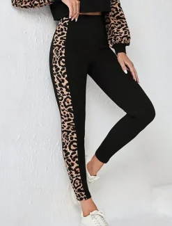 Women's Fashion Streetwear Daily Sweatshirt Chinos Long Sleeve Crew Neck Leopard Print Casual Daily Black Fall Regular Fit