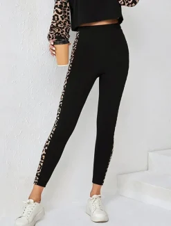 Women's Fashion Streetwear Daily Sweatshirt Chinos Long Sleeve Crew Neck Leopard Print Casual Daily Black Fall Regular Fit