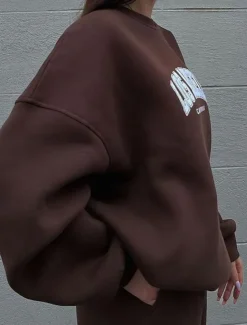 Women's Fashion Streetwear Daily Sweatshirt Sweatpants Long Sleeve Crew Neck Letter Print Casual Daily Blue Brown Beige Fall Regular Fit