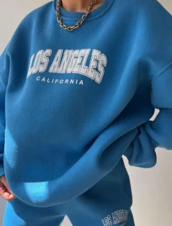 Women's Fashion Streetwear Daily Sweatshirt Sweatpants Long Sleeve Crew Neck Letter Print Casual Daily Blue Brown Beige Fall Regular Fit