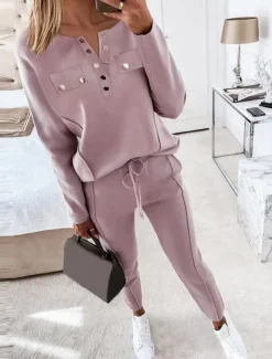 Women's Fashion Streetwear Daily Blouse Chinos Long Sleeve Crew Neck Plain Casual Daily Pink Brown Fall Regular Fit