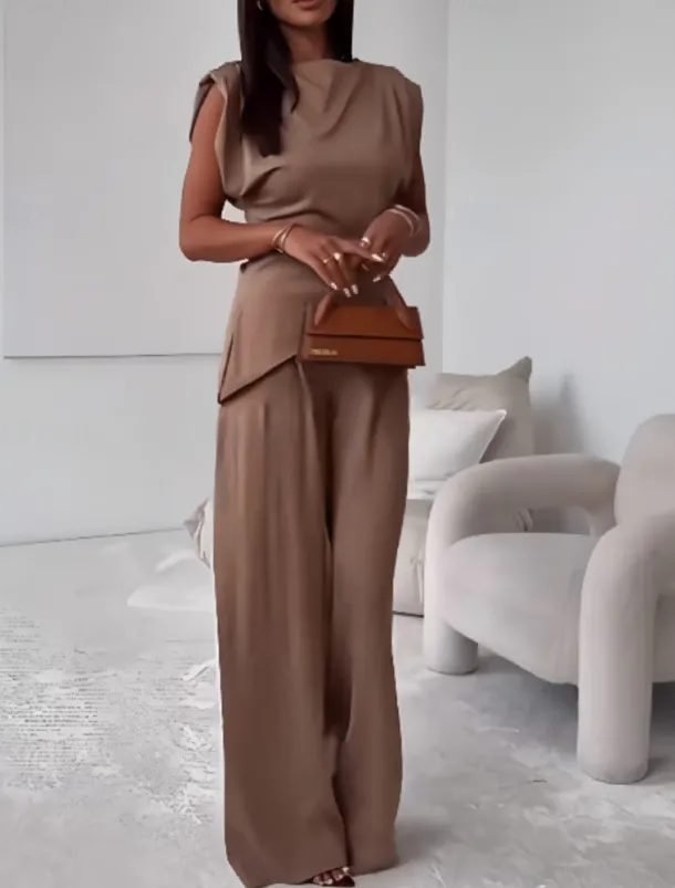 Women's Fashion Streetwear Daily Pants Sets Sleeveless Round Neck Solid Color Ruched Casual Daily Dark Grey Black White Spring Loose Fit