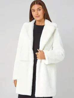 Women's Faux Fur Coat Warm Comfortable Pocket Knitting Elegant Fashion Daily Sweet Solid Color Home Casual Daily Wear Casual Daily Single Breasted Regular Lapel Slim Long Sleeve Outerwear Black White