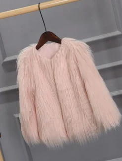 Women's Faux Fur Coat Warm Breathable Patchwork Elegant Cute Solid Color Party Street Pullover Crewneck Regular Fit Long Sleeve Outerwear Pink Red Khaki Fall Winter