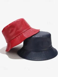 Women's Faux Leather Bucket Hat – Stylish and Versatile, Available in Multiple Colors for a Trendy Look