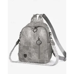 Women's Faux Leather Convertible Backpack in Brown with Adjustable Straps, Multiple Carrying Styles, and Zipper Pockets – Ideal for Travel, Work, and Everyday Use