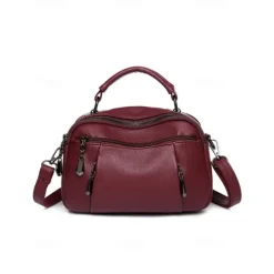 Women's Faux Leather Crossbody Bag, Small Casual Handbag with Multi-Zipper Compartments, Stylish Daily Shoulder Purse for Travel and Shopping Color Wine Black White