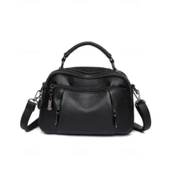 Women's Faux Leather Crossbody Bag, Small Casual Handbag with Multi-Zipper Compartments, Stylish Daily Shoulder Purse for Travel and Shopping Color Wine Black White