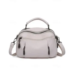 Women's Faux Leather Crossbody Bag, Small Casual Handbag with Multi-Zipper Compartments, Stylish Daily Shoulder Purse for Travel and Shopping Color Wine Black White