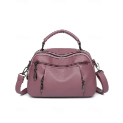 Women's Faux Leather Crossbody Bag, Small Casual Handbag with Multi-Zipper Compartments, Stylish Daily Shoulder Purse for Travel and Shopping Color Wine Black White