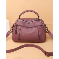 Women's Faux Leather Crossbody Bag, Small Casual Handbag with Multi-Zipper Compartments, Stylish Daily Shoulder Purse for Travel and Shopping Color Wine Black White