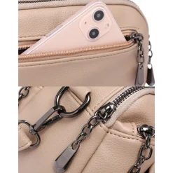 Women's Faux Leather Crossbody Bag, Small Casual Handbag with Multi-Zipper Compartments, Stylish Daily Shoulder Purse for Travel and Shopping Color Wine Black White