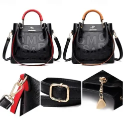 Women's Faux Leather Handbag with Embossed Letters and Red Handle - Ideal for Casual and Formal Events