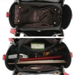 Women's Faux Leather Handbag with Embossed Letters and Red Handle - Ideal for Casual and Formal Events