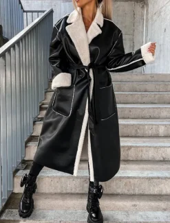 Women's Faux Leather Jacket Winter Coat Winter Jacket Windproof Warm Work Street Daily Wear Vacation Pocket Single Breasted Turndown Casual Street Style Solid Color Loose Fit Outerwear Long Sleeve