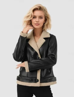 Women's Faux Leather Jacket Fleece Jacket Warm Zipper Pocket Buttons Vintage Fashion Casual Plain Street Casual Daily Wear Short Notch Lapel Regular Fit Long Sleeve Outerwear Black Fall Winter