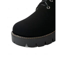 Women's Faux Suede Knee-High Lace-Up Boots with Faux Fur Cuffs – Stylish Winter Footwear with Chunky Sole