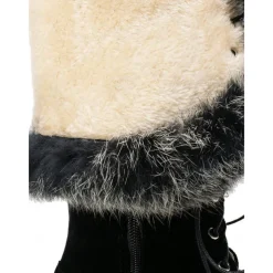 Women's Faux Suede Knee-High Lace-Up Boots with Faux Fur Cuffs – Stylish Winter Footwear with Chunky Sole