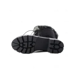 Women's Faux Suede Knee-High Lace-Up Boots with Faux Fur Cuffs – Stylish Winter Footwear with Chunky Sole