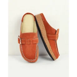 Women's Faux Suede Slip-On Loafers – Casual Comfort Flats with Buckle Detail and Cushioned Cork Sole for Everyday Wear