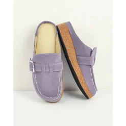 Women's Faux Suede Slip-On Loafers – Casual Comfort Flats with Buckle Detail and Cushioned Cork Sole for Everyday Wear