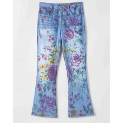 Women's Flared Pants Bell Bottom Pants Trousers Fashion Full Length Mid Waist Skull Flower / Floral Side Pockets Wide Leg Print Comfort Micro-elastic Halloween Weekend Navy-blue Rainbow Sky Blue And