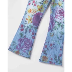 Women's Flared Pants Bell Bottom Pants Trousers Fashion Full Length Mid Waist Skull Flower / Floral Side Pockets Wide Leg Print Comfort Micro-elastic Halloween Weekend Navy-blue Rainbow Sky Blue And