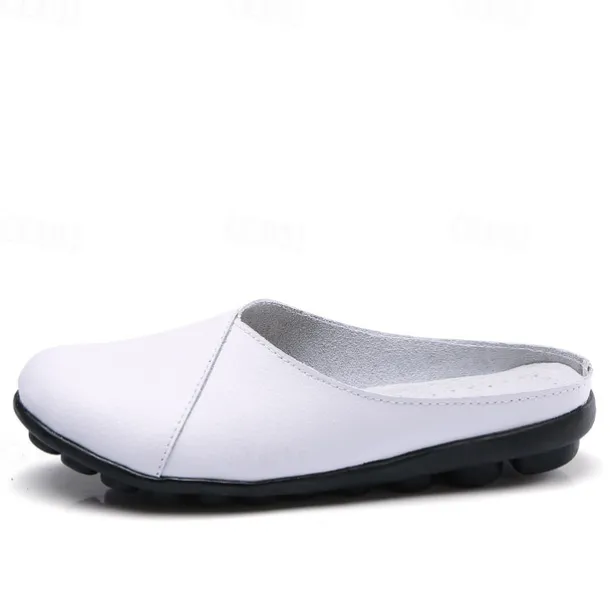 Women's Flats Mules Plus Size White Shoes Loafer Mules Outdoor Daily Solid Color Summer Flat Heel Round Toe Casual Comfort Minimalism Faux Leather PU Loafer Moonlight Black White
