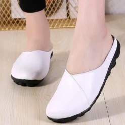 Women's Flats Mules Plus Size White Shoes Loafer Mules Outdoor Daily Solid Color Summer Flat Heel Round Toe Casual Comfort Minimalism Faux Leather PU Loafer Moonlight Black White