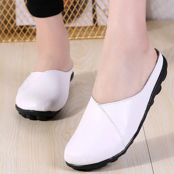 Women's Flats Mules Plus Size White Shoes Loafer Mules Outdoor Daily Solid Color Summer Flat Heel Round Toe Casual Comfort Minimalism Faux Leather PU Loafer Moonlight Black White