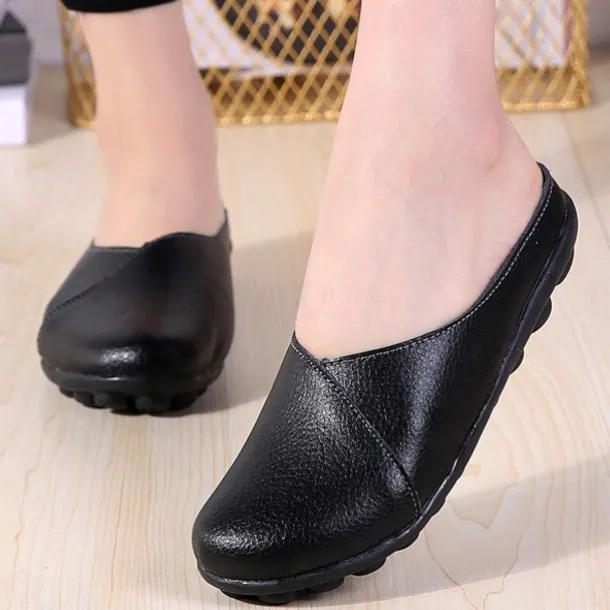 Women's Flats Mules Plus Size White Shoes Loafer Mules Outdoor Daily Solid Color Summer Flat Heel Round Toe Casual Comfort Minimalism Faux Leather PU Loafer Moonlight Black White