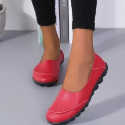 Women's Flats Slip-Ons Loafers Plus Size Barefoot shoes Comfort Shoes Outdoor Daily Solid Color Summer Flat Heel Round Toe Casual Comfort Minimalism Faux Leather PU Loafer Wine Red Black White