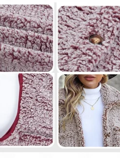 Women's Fleece Jacket Fleece Vest Teddy Coat Warm Breathable Pocket Fleece Lined Casual Plain Vacation Street Daily Wear Going out Single Breasted Regular Turndown Regular Fit Sleeveless Outerwear