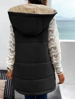Women's Fleece Jacket Fleece Vest Teddy Coat Warm Breathable Zipper Pocket Fleece Lined Casual Plain Vacation Street Daily Wear Going out Zipper Regular Hoodie Regular Fit Sleeveless Outerwear Black